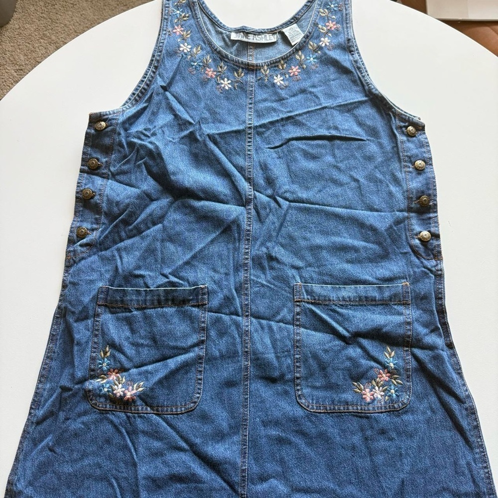 Jane Ashley Blue Denim Maxi Dress with Floral Embroidery